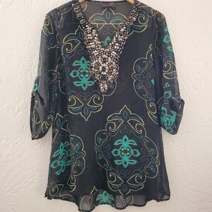 Hale Bob Sheer Beaded Top Size PM